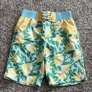 Matilda Jane Lemon Print boys swim trunks. Size 6